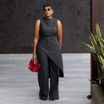 Sleeveless Asymmetric Tunic and Wide-Leg Pants Set (32041)