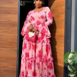 Tropical Pink Floral Tiered Maxi Dress (32021)