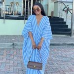 Striped V-Neck Kaftan Dress (820)