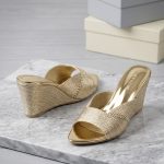Gold Metallic Woven Wedge Slide Sandals (1537)