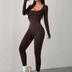 Ribbed bodycon long-sleeve unitard jumpsuit (1128)