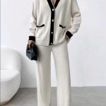 Two-piece contrast-trim knit lounge set (5416)