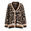 V-neck contrast-trim leopard print cardigan (5606)