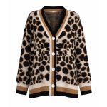 V-neck contrast-trim leopard print cardigan (5606)