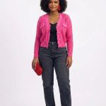Fringe-trim waffle knit cardigan (5339)