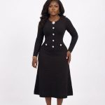 Button-detail textured knit midi dress (5418)