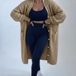Oversized waffle-knit midi duster cardigan (5460)