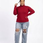 Pearl-studded turtleneck knit sweater (5389)