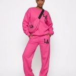 Vibrant hot pink "LA" graphic tracksuit lounge set with bag  (5033)