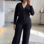 Monochromatic fine-knit two-piece lounge set (5512)