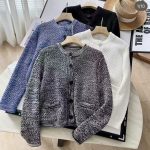 Crewneck tweed-knit cardigan jacket (5452)