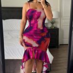Abstract tie-dye print mesh bodycon midi dress (2027)