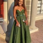 Green Shweshwe raditional dress (C961)
