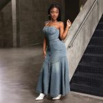 Mid-wash denim maxi dress(NK396)