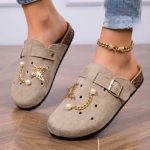 Taupe suede mule clogs(616)
