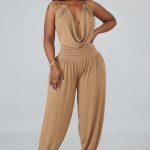 Cowl Plunge Halter Harem Jumpsuit (1164)