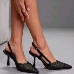 Woven mesh slingback pumps(9267)