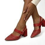 Mesh block-heel slingback pumps(9232-1)